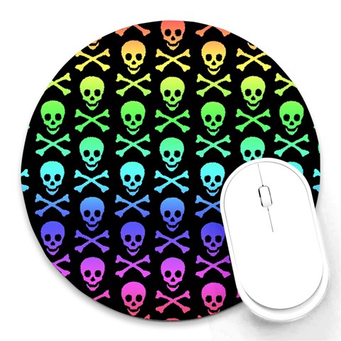 Rainbow Skull and Crossbones  Round Mousepad from ArtsNow.com Front