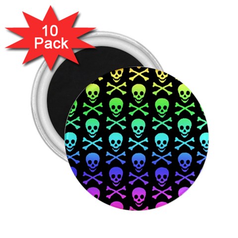Rainbow Skull and Crossbones  2.25  Magnet (10 pack) from ArtsNow.com Front