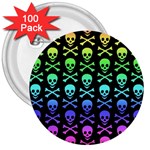 Rainbow Skull and Crossbones  3  Button (100 pack)