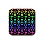 Rainbow Skull and Crossbones  Rubber Square Coaster (4 pack)