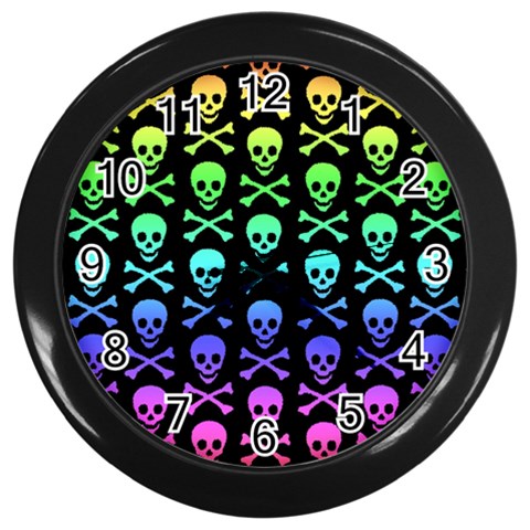 Rainbow Skull and Crossbones  Wall Clock (Black) from ArtsNow.com Front