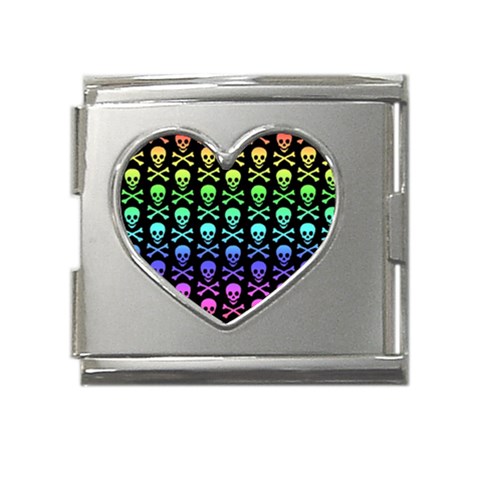 Rainbow Skull and Crossbones  Mega Link Heart Italian Charm (18mm) from ArtsNow.com Front