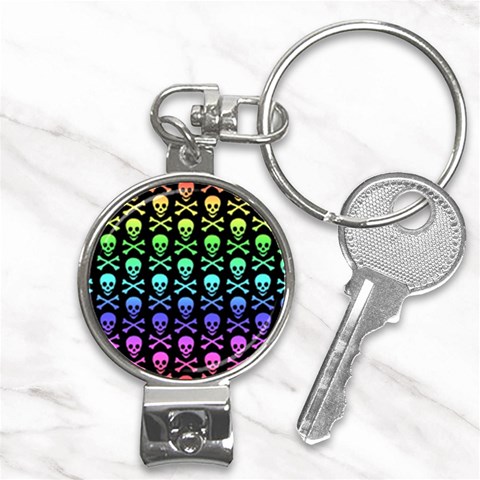 Rainbow Skull and Crossbones  Nail Clippers Key Chain from ArtsNow.com Front