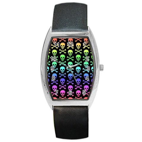 Rainbow Skull and Crossbones  Barrel Style Metal Watch from ArtsNow.com Front