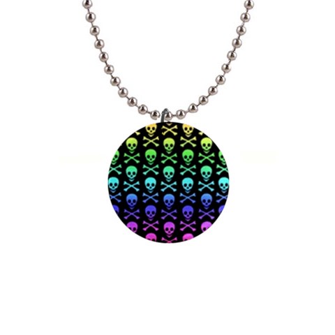 Rainbow Skull and Crossbones  1  Button Necklace from ArtsNow.com Front