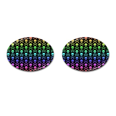 Rainbow Skull and Crossbones  Cufflinks (Oval) from ArtsNow.com Front(Pair)