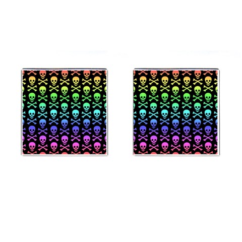 Rainbow Skull and Crossbones  Cufflinks (Square) from ArtsNow.com Front(Pair)