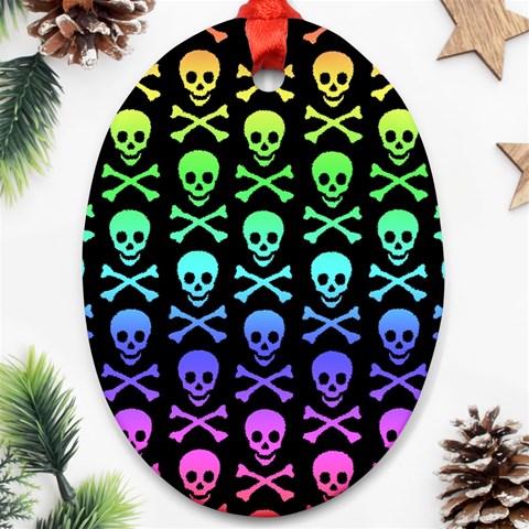 Rainbow Skull and Crossbones  Oval Ornament (Two Sides) from ArtsNow.com Back