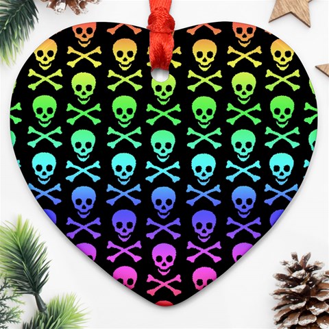 Rainbow Skull and Crossbones  Heart Ornament (Two Sides) from ArtsNow.com Back