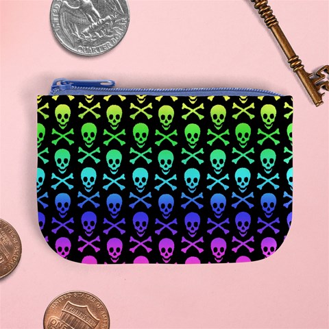 Rainbow Skull and Crossbones  Mini Coin Purse from ArtsNow.com Front