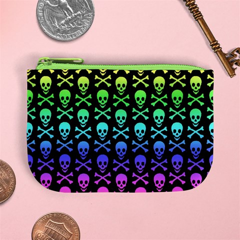 Rainbow Skull and Crossbones  Mini Coin Purse from ArtsNow.com Front
