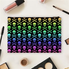 Rainbow Skull and Crossbones  Cosmetic Bag (Large) from ArtsNow.com Back