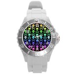 Rainbow Skull and Crossbones  Round Plastic Sport Watch Large