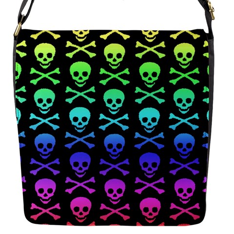 Rainbow Skull and Crossbones  Flap closure messenger bag (Small) from ArtsNow.com Front