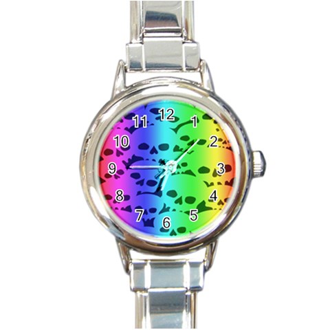 Rainbow Skull Collection Round Italian Charm Watch from ArtsNow.com Front