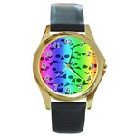 Rainbow Skull Collection Round Gold Metal Watch