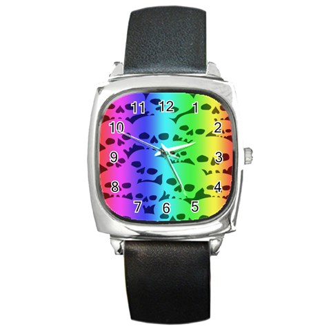 Rainbow Skull Collection Square Metal Watch from ArtsNow.com Front