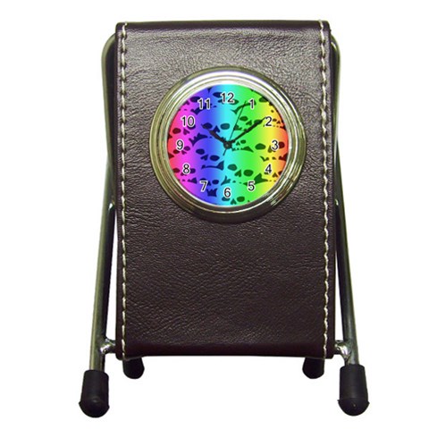 Rainbow Skull Collection Pen Holder Desk Clock from ArtsNow.com Front