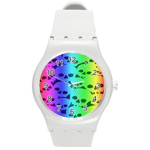 Rainbow Skull Collection Round Plastic Sport Watch Medium from ArtsNow.com Front