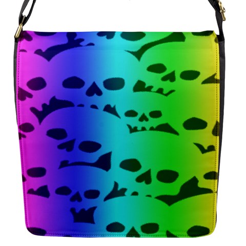 Rainbow Skull Collection Flap closure messenger bag (Small) from ArtsNow.com Front