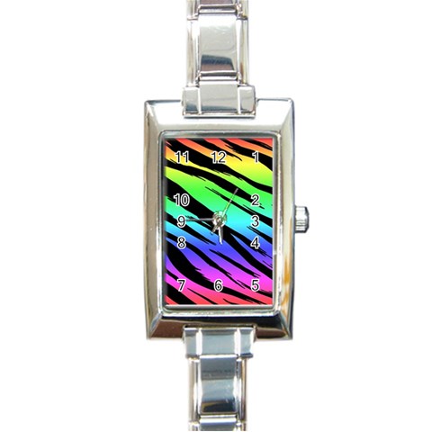 Rainbow Tiger Rectangular Italian Charm Watch from ArtsNow.com Front