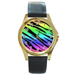 Rainbow Tiger Round Gold Metal Watch