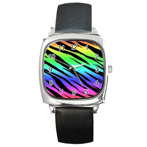Rainbow Tiger Square Metal Watch from ArtsNow.com Front