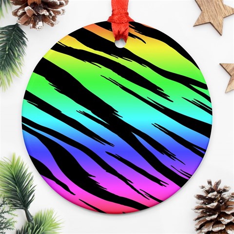 Rainbow Tiger Round Ornament (Two Sides) from ArtsNow.com Back