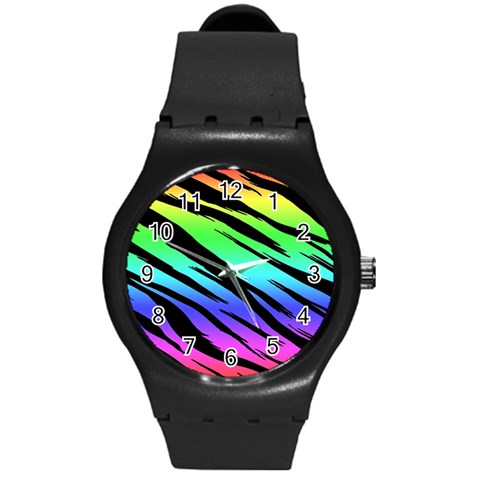 Rainbow Tiger Round Plastic Sport Watch Medium from ArtsNow.com Front