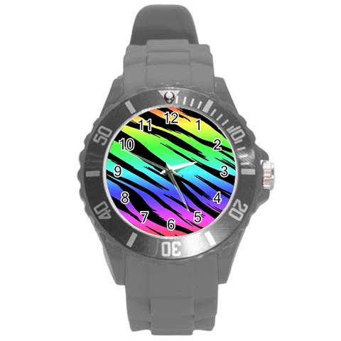 Rainbow Tiger Round Plastic Sport Watch Large from ArtsNow.com Front