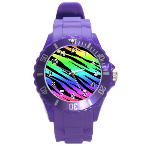 Rainbow Tiger Round Plastic Sport Watch Large from ArtsNow.com Front