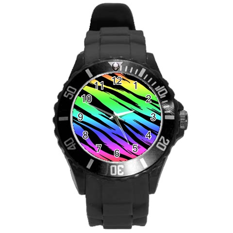 Rainbow Tiger Round Plastic Sport Watch Large from ArtsNow.com Front