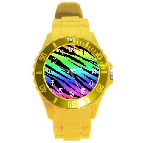 Rainbow Tiger Round Plastic Sport Watch Large from ArtsNow.com Front