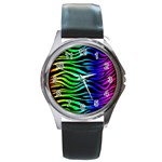 Rainbow Zebra Round Metal Watch