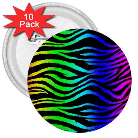 Rainbow Zebra 3  Button (10 pack) from ArtsNow.com Front