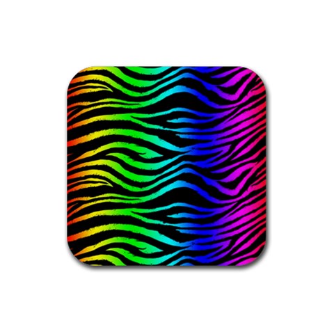 Rainbow Zebra Rubber Coaster (Square) from ArtsNow.com Front