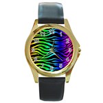 Rainbow Zebra Round Gold Metal Watch