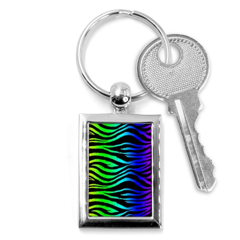 Rainbow Zebra Key Chain (Rectangle) from ArtsNow.com Front