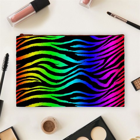 Rainbow Zebra Cosmetic Bag (Large) from ArtsNow.com Front