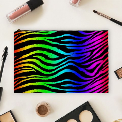 Rainbow Zebra Cosmetic Bag (Large) from ArtsNow.com Front