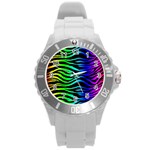 Rainbow Zebra Round Plastic Sport Watch Large