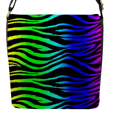 Rainbow Zebra Flap closure messenger bag (Small) from ArtsNow.com Front
