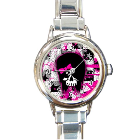 Scene Kid Girl Skull Round Italian Charm Watch from ArtsNow.com Front
