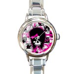 Scene Kid Girl Skull Round Italian Charm Watch