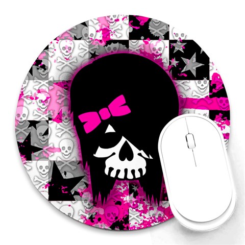 Scene Kid Girl Skull Round Mousepad from ArtsNow.com Front