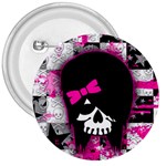 Scene Kid Girl Skull 3  Button