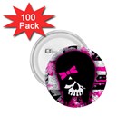 Scene Kid Girl Skull 1.75  Button (100 pack) 