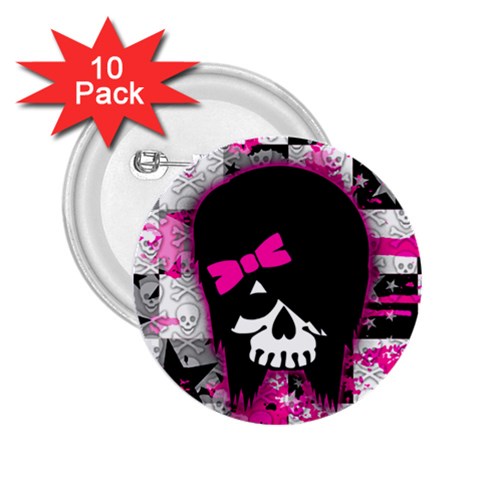 Scene Kid Girl Skull 2.25  Button (10 pack) from ArtsNow.com Front