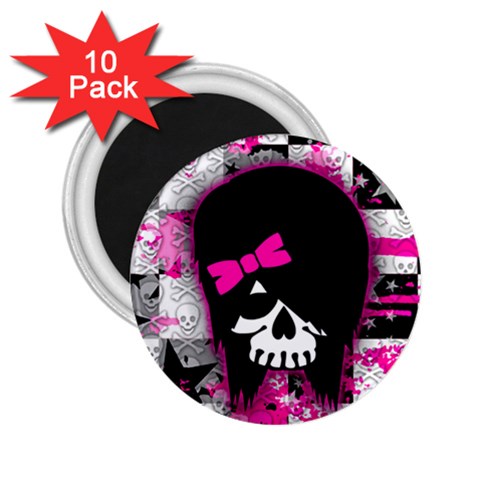 Scene Kid Girl Skull 2.25  Magnet (10 pack) from ArtsNow.com Front