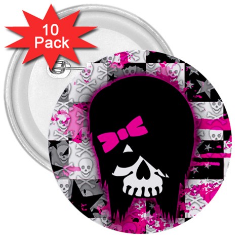 Scene Kid Girl Skull 3  Button (10 pack) from ArtsNow.com Front